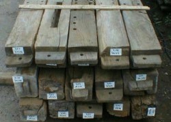 Original oak beams as architectural salvage for reclamation